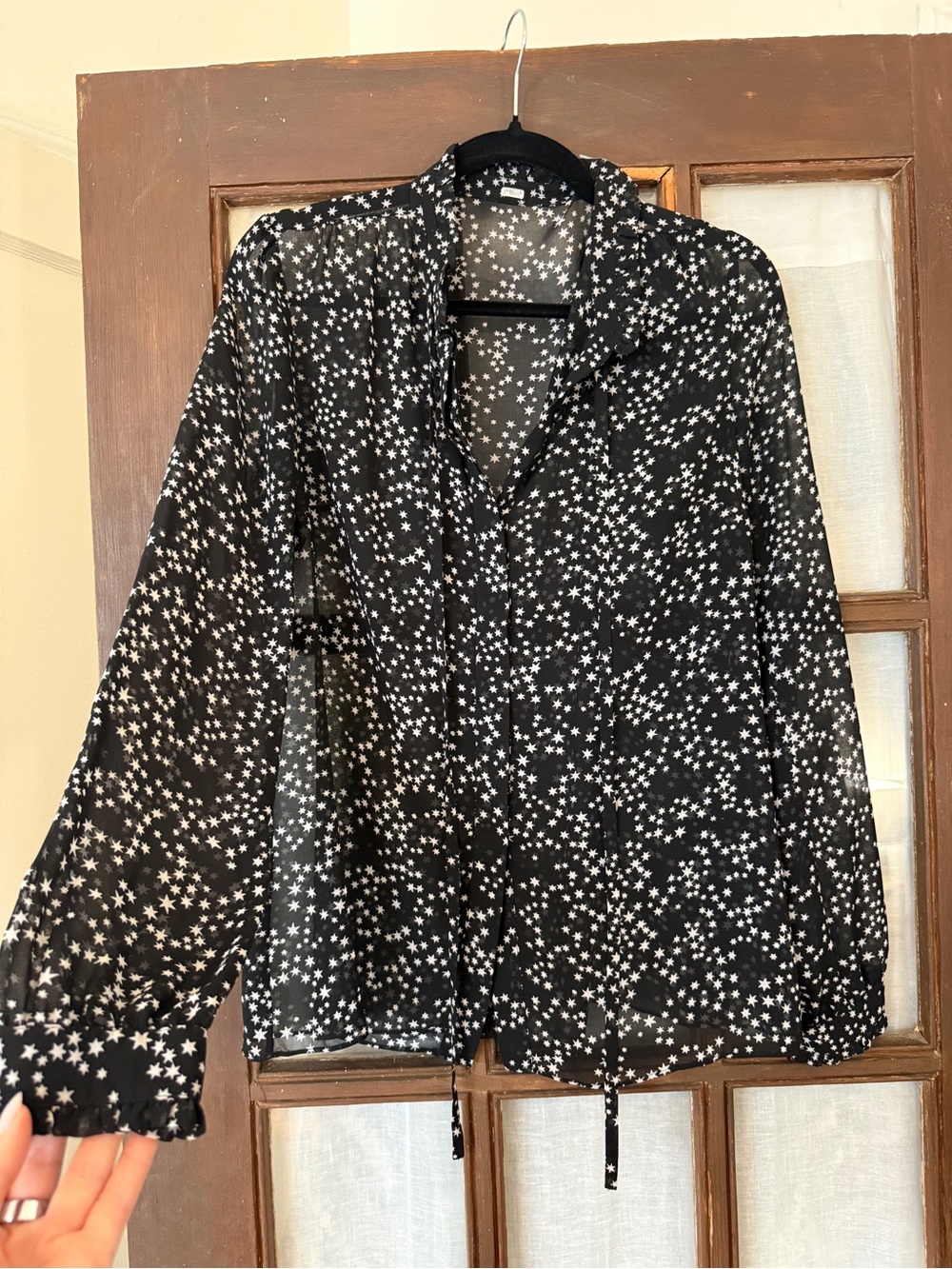 Michael Kors Black and White Star-Print Button-Down Blouse